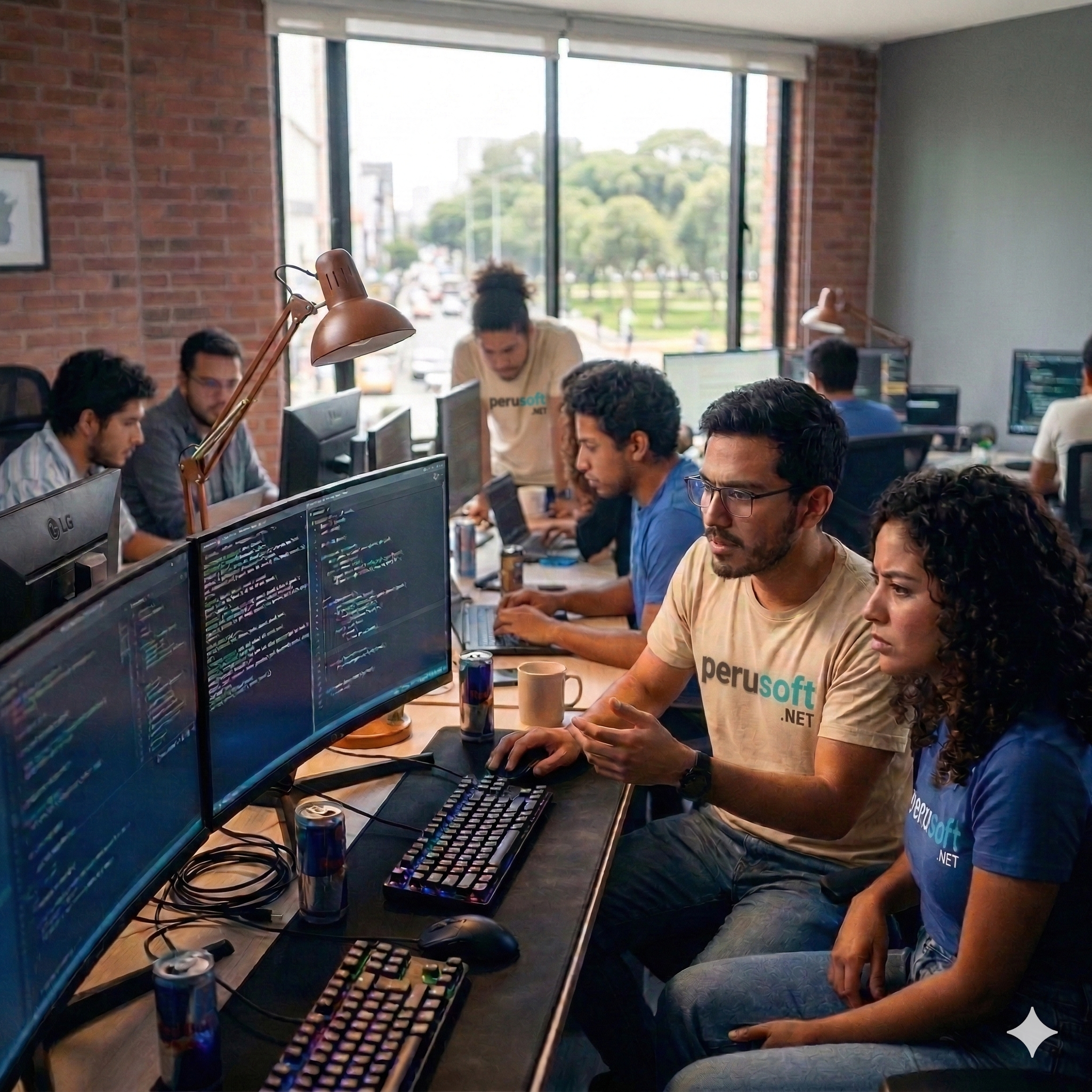 Equipo de profesionales en ingeniería de software trabajando